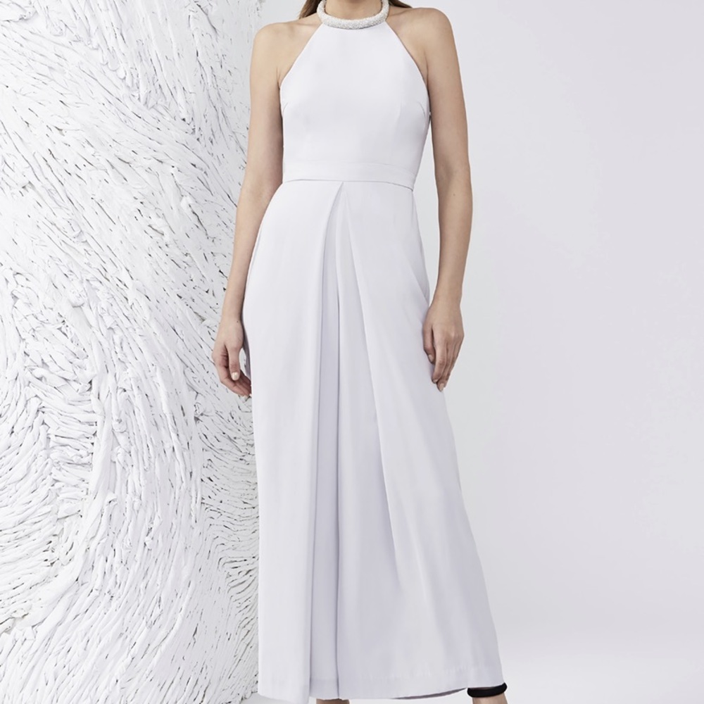 NEW KEEPSAKE BEADED HALTER WIDE LEG JUMPSUIT! (L)